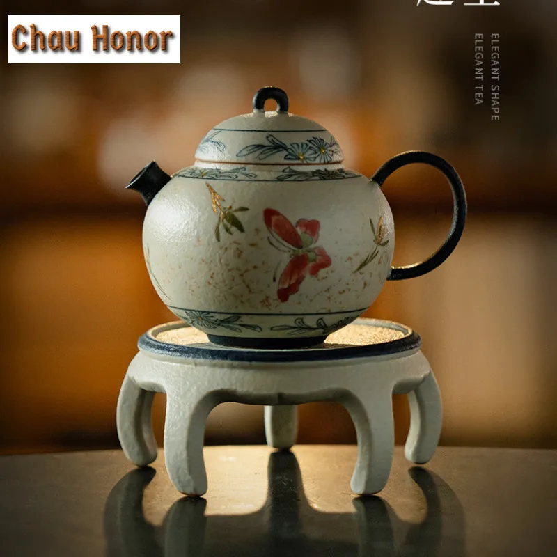 Blue And White Flint Red Teapot Cover Holder Hand Gold Drawing Butterfly Orchid Cover Frame Zisha Pot Bearing Base Tea Ceremony