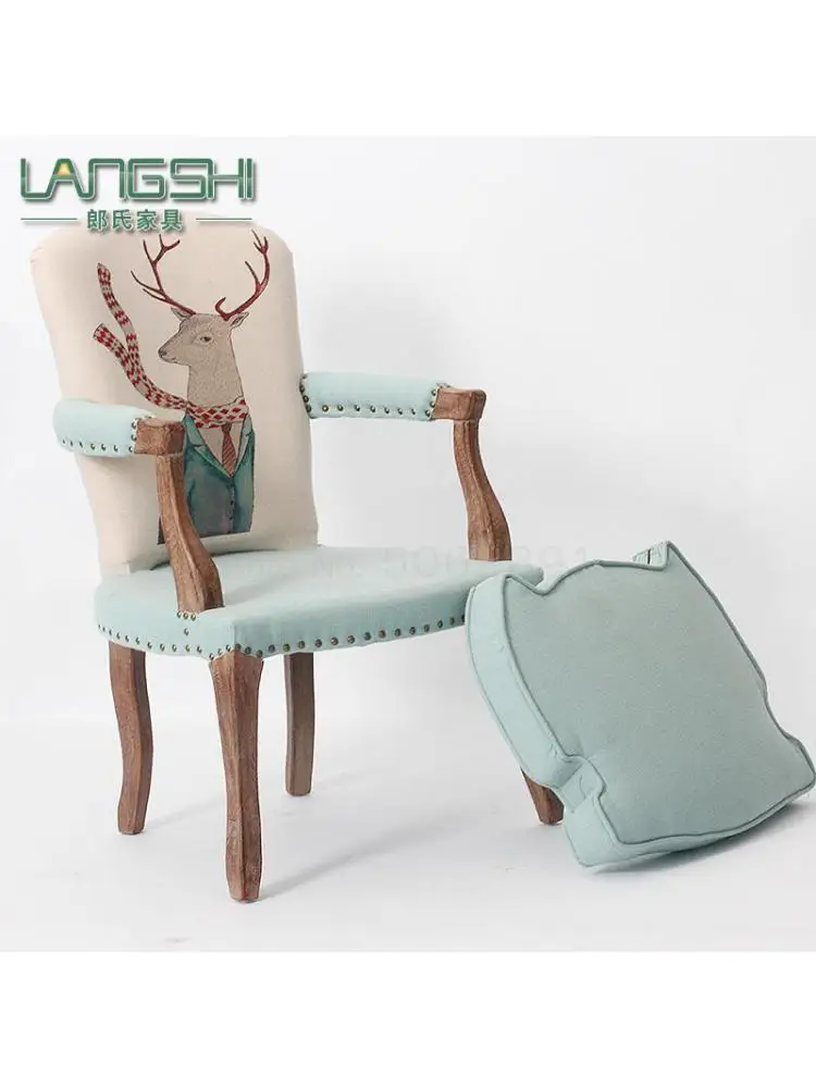 American Single Leisure Chair European Solid Wood Used Dining Chair Dining Bedroom Computer Cafe