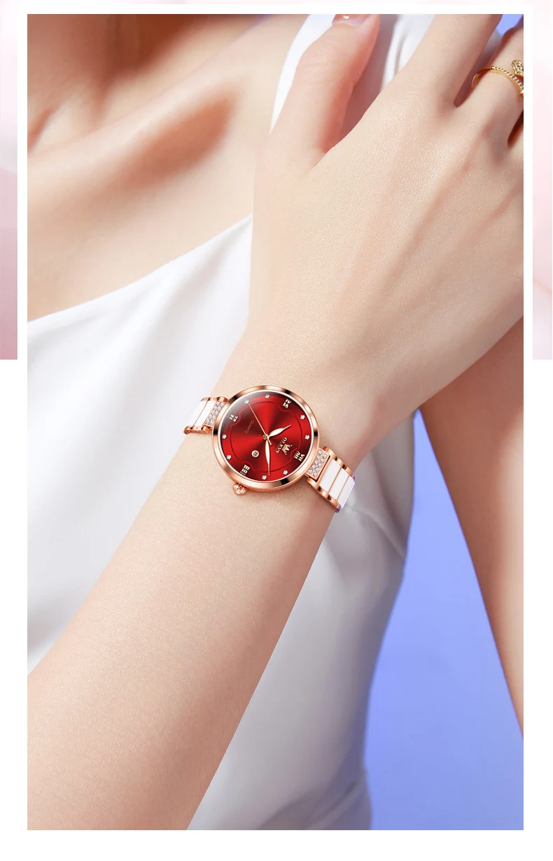 Orologi da donna Orologio elegante alla moda con cinturino in ceramica per donna Bracciale Set impermeabile Data luminosa_voghion.com