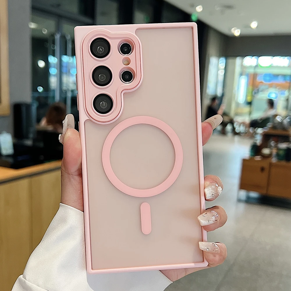 Luxury Translucent Magnetic Armor Case with Matte Back Cover