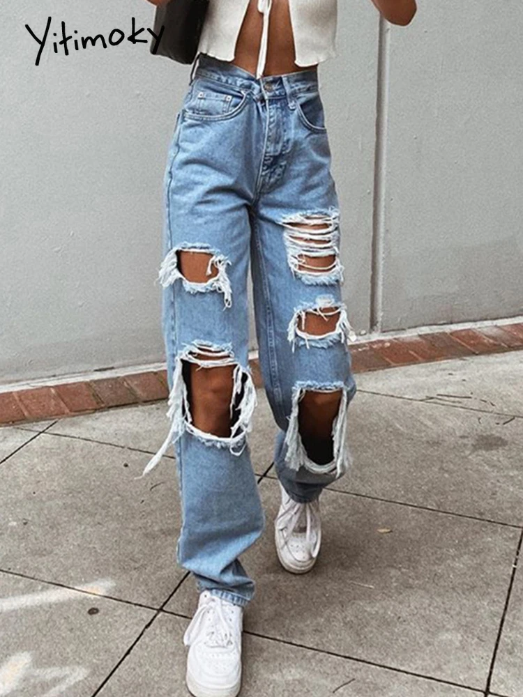 Yitimoky pantalones vaqueros rasgados de estilo Vintage para mujer ...