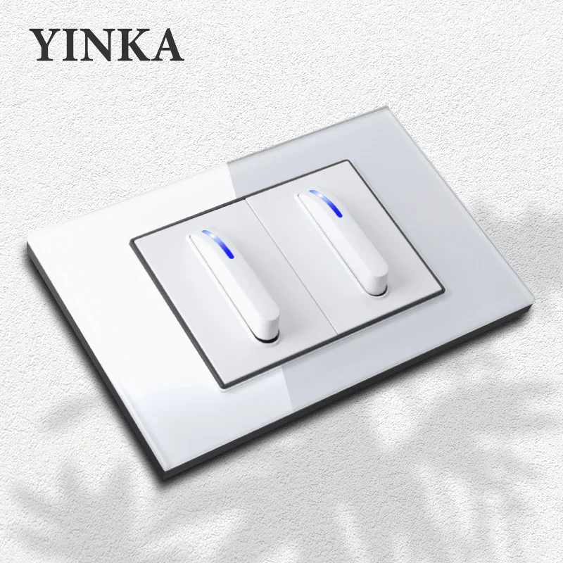 Switch-interruptor de Parede Universal para Teclas Brancas de Piano Painel de Vidro Temperado Botões de Pressão Indicador Led Ac110v250v mm x 72 mm