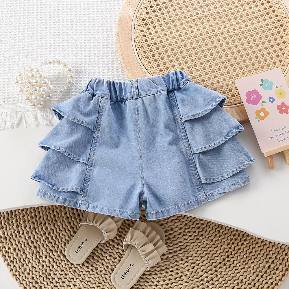Children's Clothing Summer Baby Girl Denim Shorts Thin Kids Cake Lace Skirt Pants