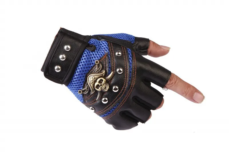 Skulls Rivet PU Leather Fingerless Gloves Men Women Fashion Hip Hop Women's Gym Punk Gloves Half Finger Men's Fingerless Gym Gloves Half Finger Gloves Fingerless Gloves Leather Gloves Sports Gloves Gym Gloves Male Gloves