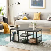 NEW Coffee Center Table with Storage for Living Room Office Reception, Modern & Industrial Mesh Shelf, 39.4 Inch, Charcoal Grey 2