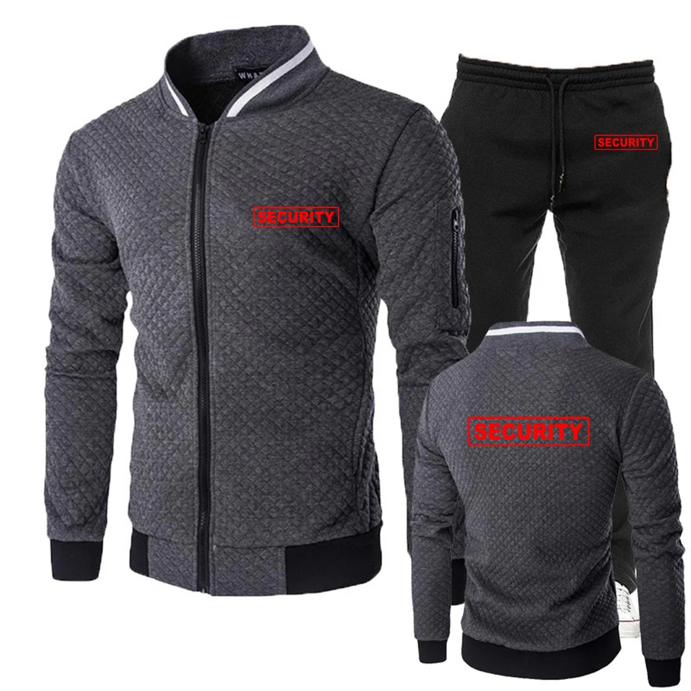 Men Slim Fit Security Casual Zipper Jacket Pants Set