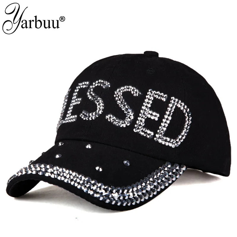 

[YARBUU] New Fashion Four Seasons Baseball Cap For Women Casual Cotton Gorras Caps Letter BLESSED Rhinestone Casquette Hats