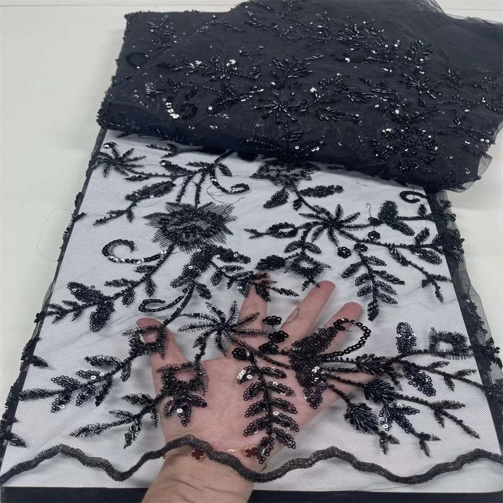 

SJ Lace African Groom Lace Fabric 2022 High Quality Sequined Beaded French Mesh Lace Fabric Sewing Embroidery Lace Dress j13-14