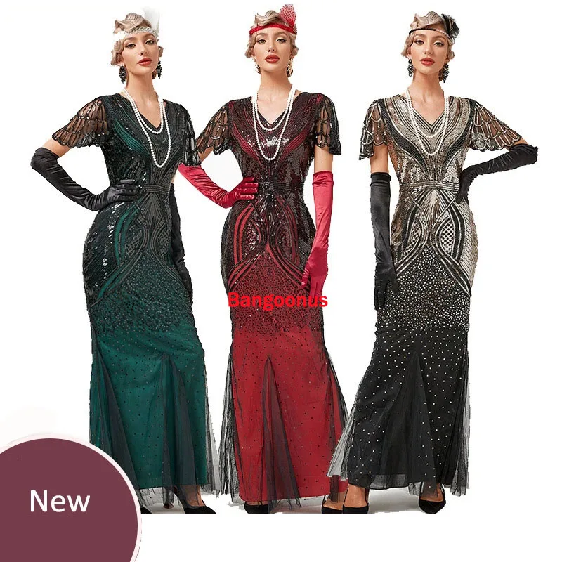 

1920s Wedding Flapper Dress Gatsby Charleston Deco Sequin Bead Dress Flapper Gatsby Party Long Evening Maxi Cocktail Dress Gown