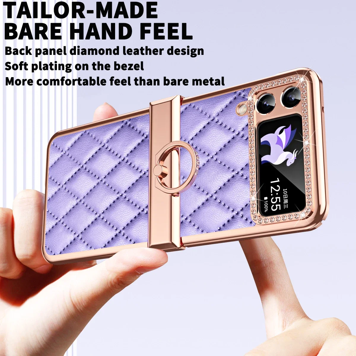 Luxury Diamond Folding Leather Cases For Samsung Galaxy Flip4 Fragrance Finger Ring Plaid Protective Cover For Samsung Z Flip 4