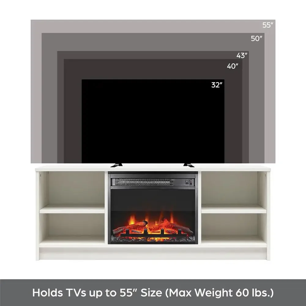 Electric Fireplace TV Stand Black Oak Media Storage Console Heater LED Flames Adjustable Shelves 55" TV 47.44"x15.67"x18.58" H 3