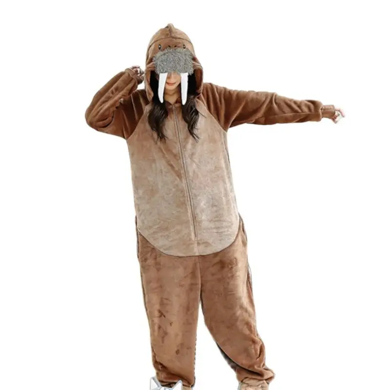 Flannel Walrus Onesies Animal Sea lions Cosplay Overall Pajamas Cartoon Kigurumi Christmas Party Pyjamas Carnival Costumes