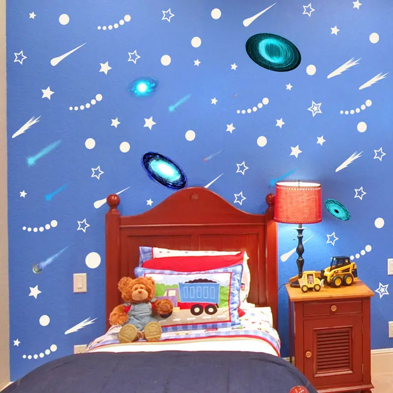 Glow in The Dark Universe Black Hole Wall Stickers Fluorescent Galaxy Space Starry Sky Stars Decals for Kids Room Decorationr