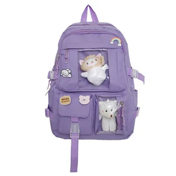 Popular Pink Purple Color Girls High School Student Backpack Bags Backpack Cute School Bags Without any accessory version 1