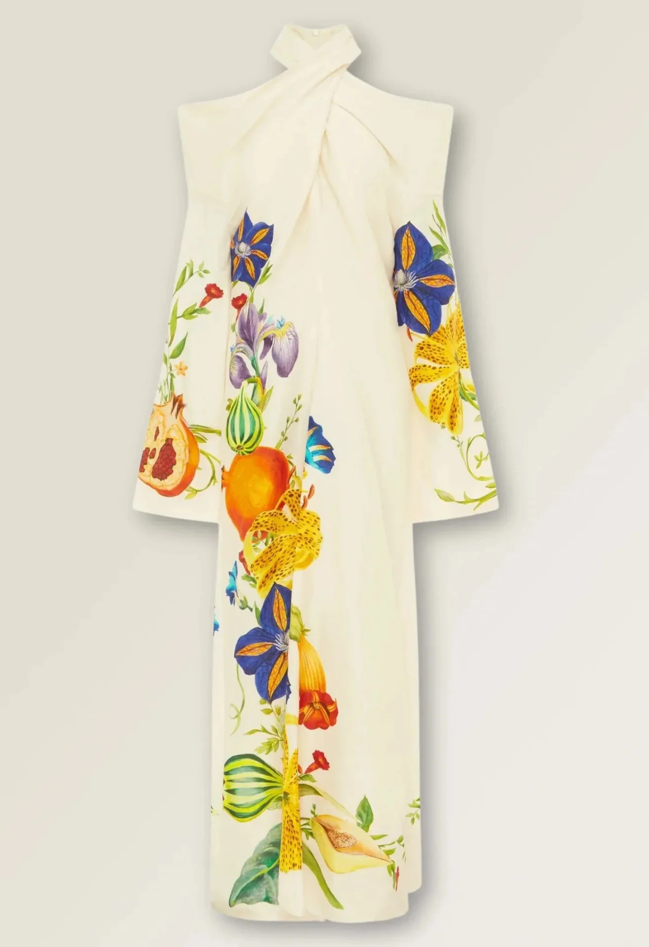 Elegant long dress printed with a cross neckline and shoulders made of long cotton for women, comfortable casual skirt