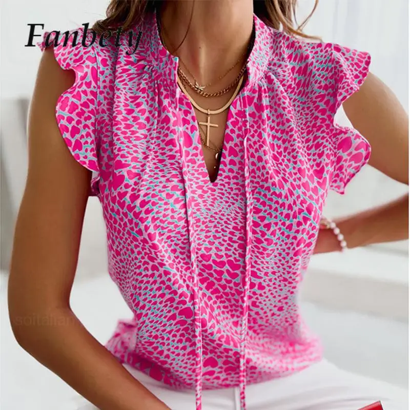 

Рубашка женская с V-образным вырезом и рукавами-лепестками