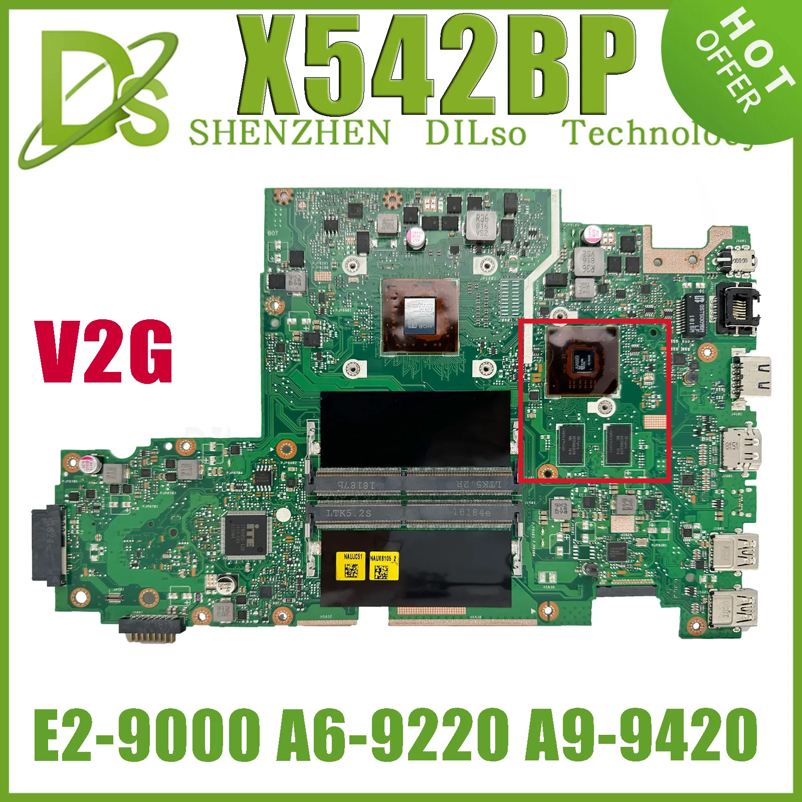 Kefu X542bp Computador Portátil Motherboad para Asus Vivobook X542ba X542ba A580b K580b Mainboard com E2-9000 A6-9220 A9-9420 Cpu V2g Uma Gpu