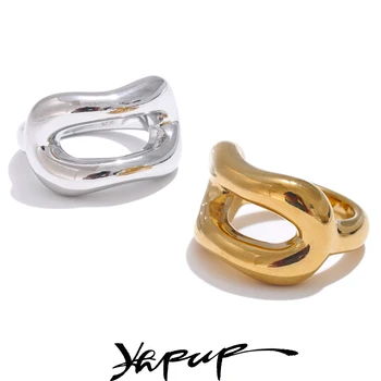 Yhpup High Quality Stainless Steel Metal Geometric Hollow Fashion Ring Rust Proof Distinctive Unique Trendy Simple Jewelry New 1