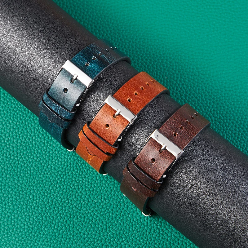 Retro Cowhide Watchbands Oil Wax Leather Handmade Watch Bracelet Coloful 18mm 20mm 22mm Italian Watchband Accessories