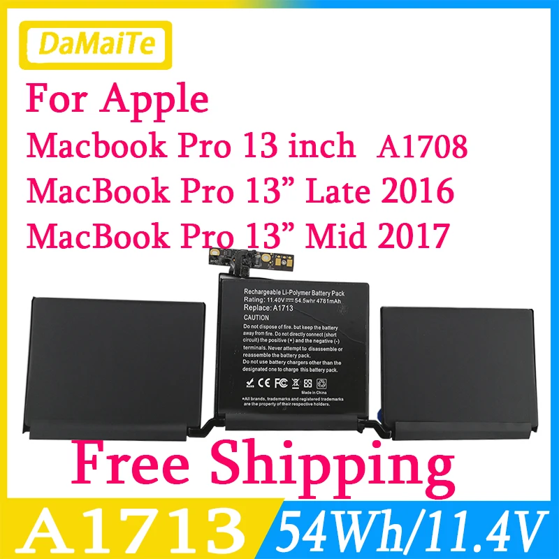 Bateria do Portátil para Macbook Pro 13 4781mah 54.5wh A1713 02000946 A1708 20232023 Mluq2ch a Mll42ch a Emc2978 Emc3164
