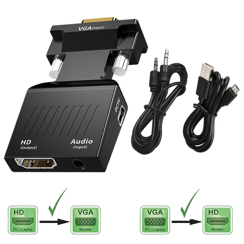 HDMI to VGA Adapter Converter Full HD 1080P For PC Laptop HDTV Projector