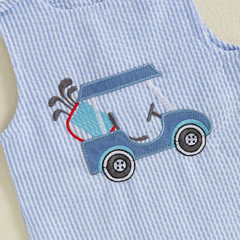 Baby Boy Tank Romper Golf Hole in One Birthday Outfit Boy Summer Striped Sleeveless Jumpsuit 1st Birthday Gift 4