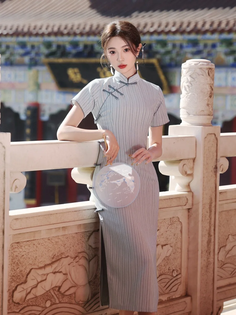 

Republic Style Cheongsam Retro Old Shanghai Spring Short Sleeve Chinese Women Summer New Long Style Qipao китайское платье