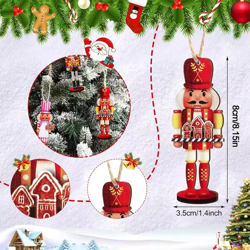 20Pcs Nutcracker Soldier Wooden Pendant Christmas Tree Hanging Ornaments Decoration for Home Navidad 2026 New Year Kids Gift