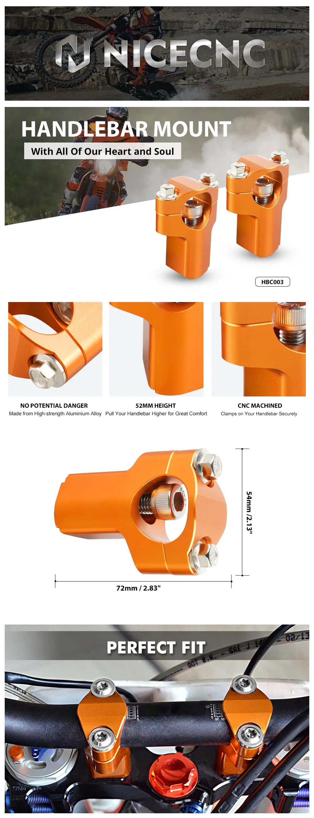 NICECNC Für KTM EXC 300 EXCF 450 350 Husqvarna TE 300 250 FE 450 350 2016-2023 GasGas EC 300 Lenker Unterstützung Klemme Halterung Kit – Detail 1