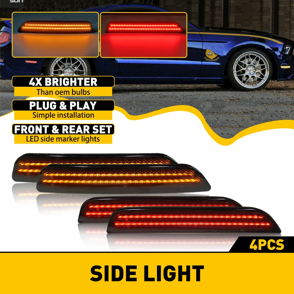 

4X LED Fender Side Marker Light Indicator Turn Signal Bulb for Ford Mustang Base GT Shelby GT500 Boss 302 2010-2014