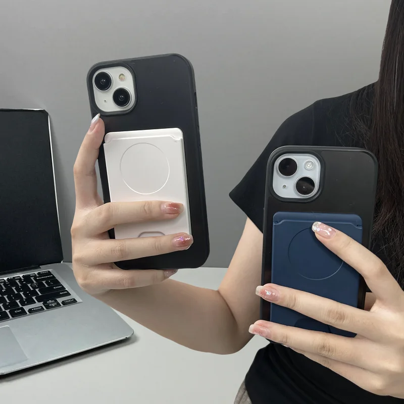 Magnetic iPhone Rubber Card Wallet Strong Suction Magnetic Wallet Phone Case For iPhone15/14/13/12Series Card Holder Phone Cover