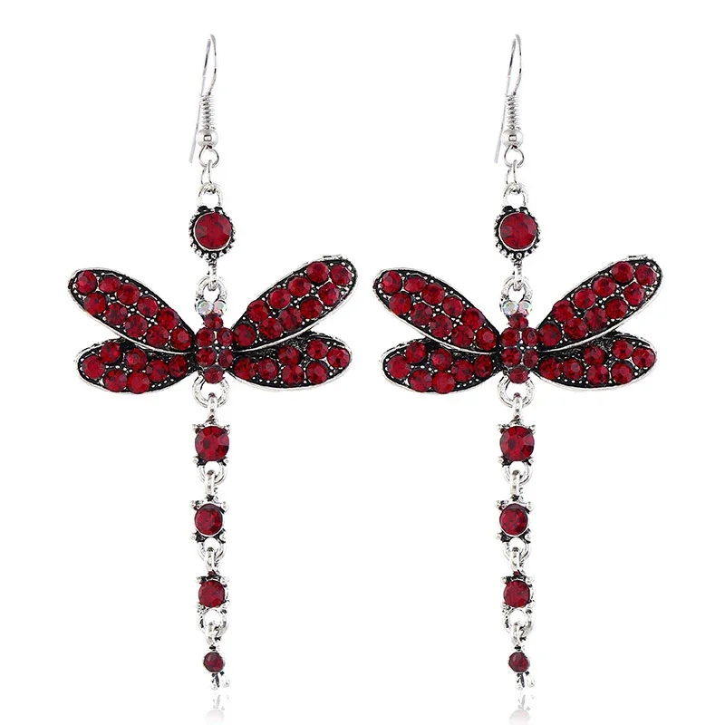 Retro Earring Creative Fashion Inlaid Multicolor Zircon Dragonfly Shape Earrings animal earrings,butterfly earrings
