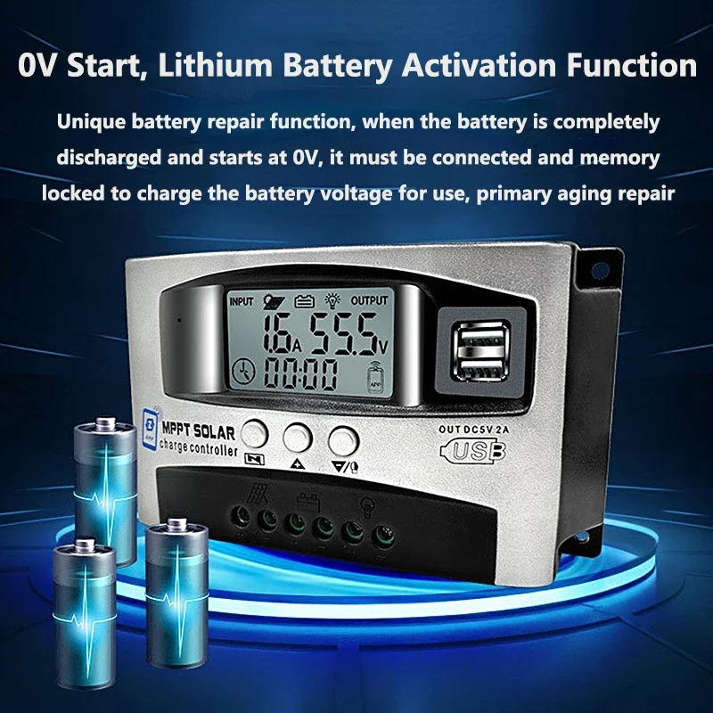 MPPT 10A 30A 40A 50A 60A Solar Charge Controller 18V~150V Input Step-down Charging 12V 24V 36V 48V 60V Auto Bluetooth Regulator solar battery charge controller