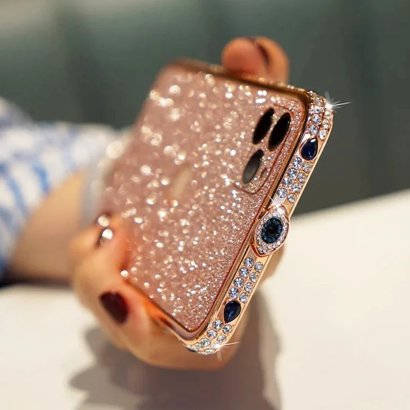 Bling Rhinestone Eye Dimond Bumper Case For iPhone 15 Plus 14 13 12 11 Pro XS Max XR Metal Phone Frame Glitter Powder Back Cover