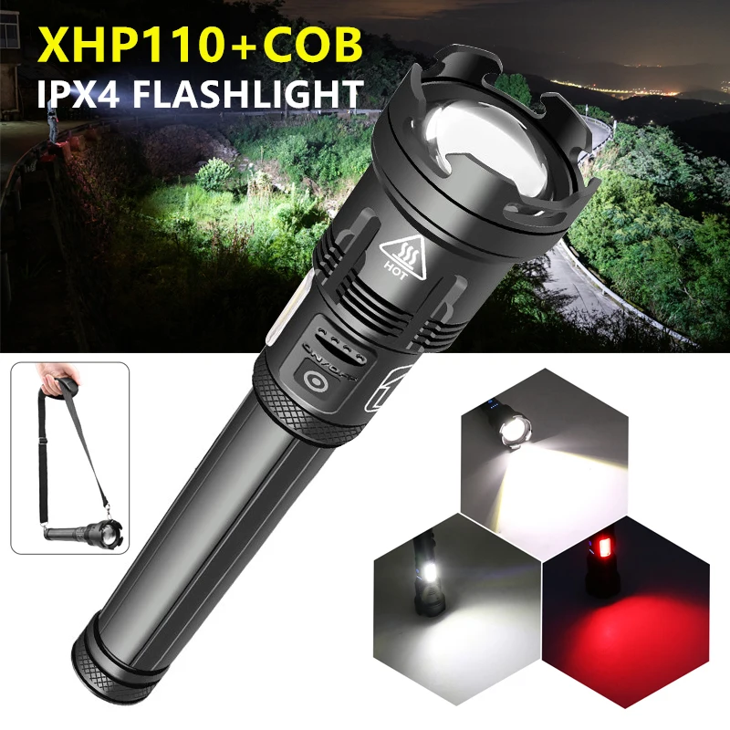 

Светодиодный портативный надежный прочный универсальный мощный фонарик Xhp160 + cob Led 16 ядер Xhp70/p90 фонарик для кемпинга любимый клиент
