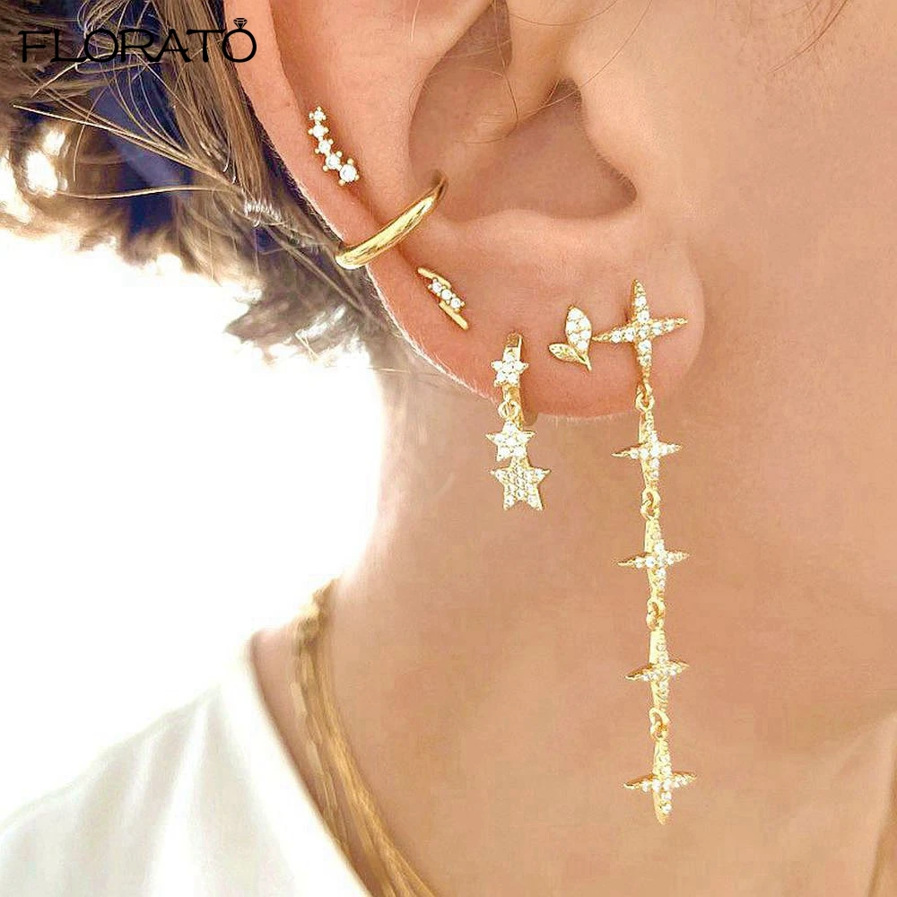 925 Sterling silver earrings needle ear studs tassel chains long hoop earrings for women