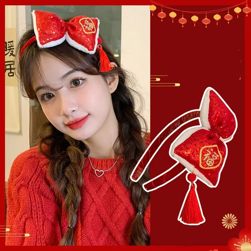 

Hairpin 2024 Happy New Year Headband Red Hairband Mascot Dragon Red Headband Felt Hair Hoop Chinese Style New Year Headdress