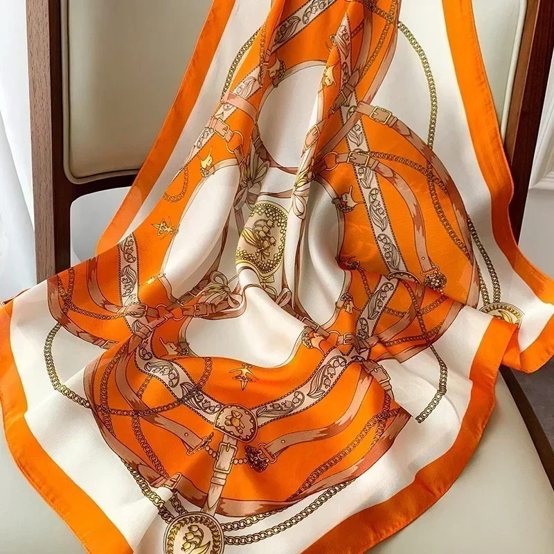Spring and Autumn Women's 70cm Printed Silk-Feel Square Scarf