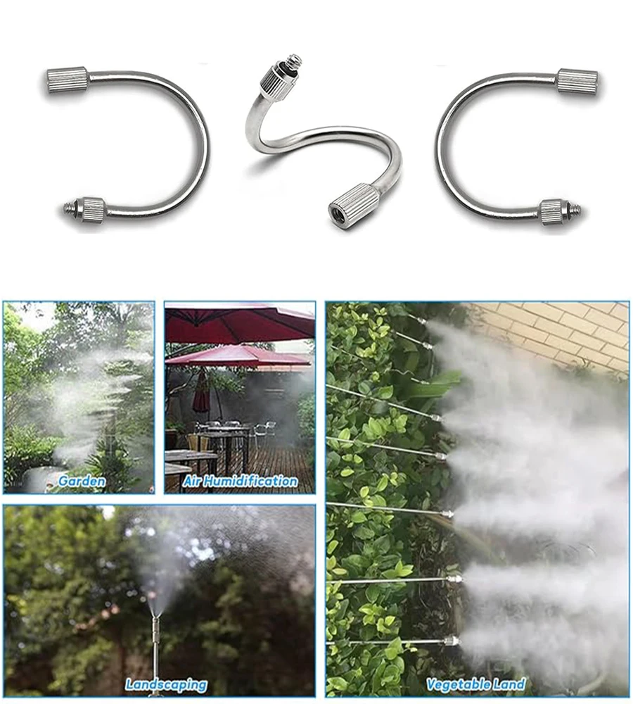 10PCS 3/16" Flexible Mister Nozzle Extensions 20cm Brass Mist Rod Bendable Extended Pole for High Pressure Misting Fittings 3