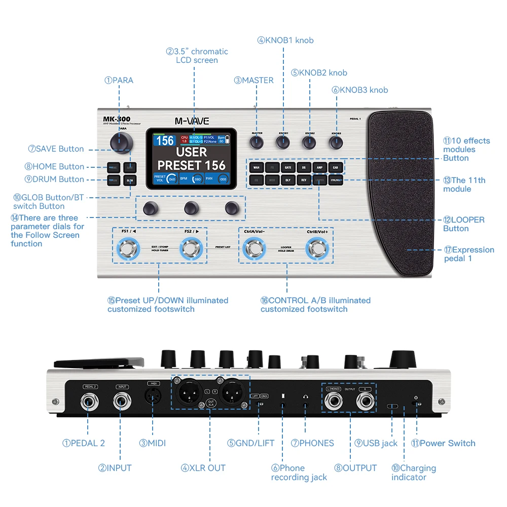 ギター M VAVE MK-300 Amazon.com: M-VAVE MK-300 Guitar Multi-Effects Processor