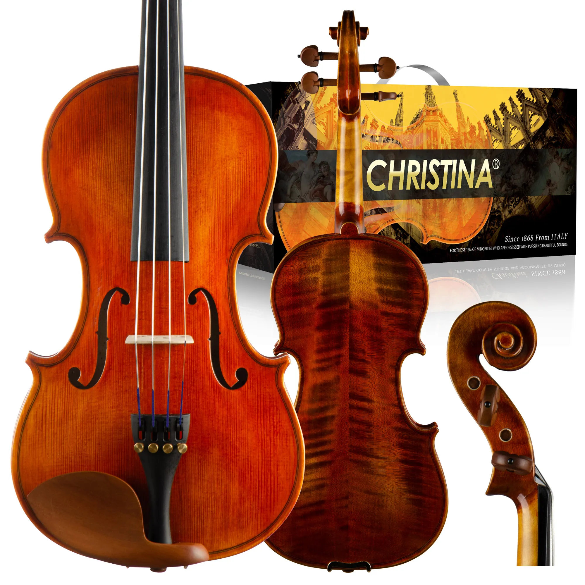 

CHRISTINA Beginner Violin MUSE-G Classic Glossy for Basic Learning Solid Spruce Maple Semi-handmade 1/8-4/4 Case Bow Strings Set