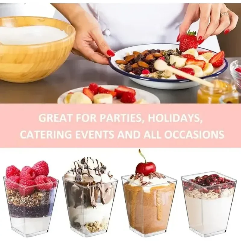 30Pcs Disposable Plastic Mousse Cup Ladder Shaped Pudding Dessert