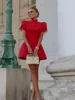 Sexy Backless Hollow Out 3d Bow Mini Dress Elegant Solid Short Sleeve High Waist A Line Short Dresses Autumn New Lady Party Robe 3
