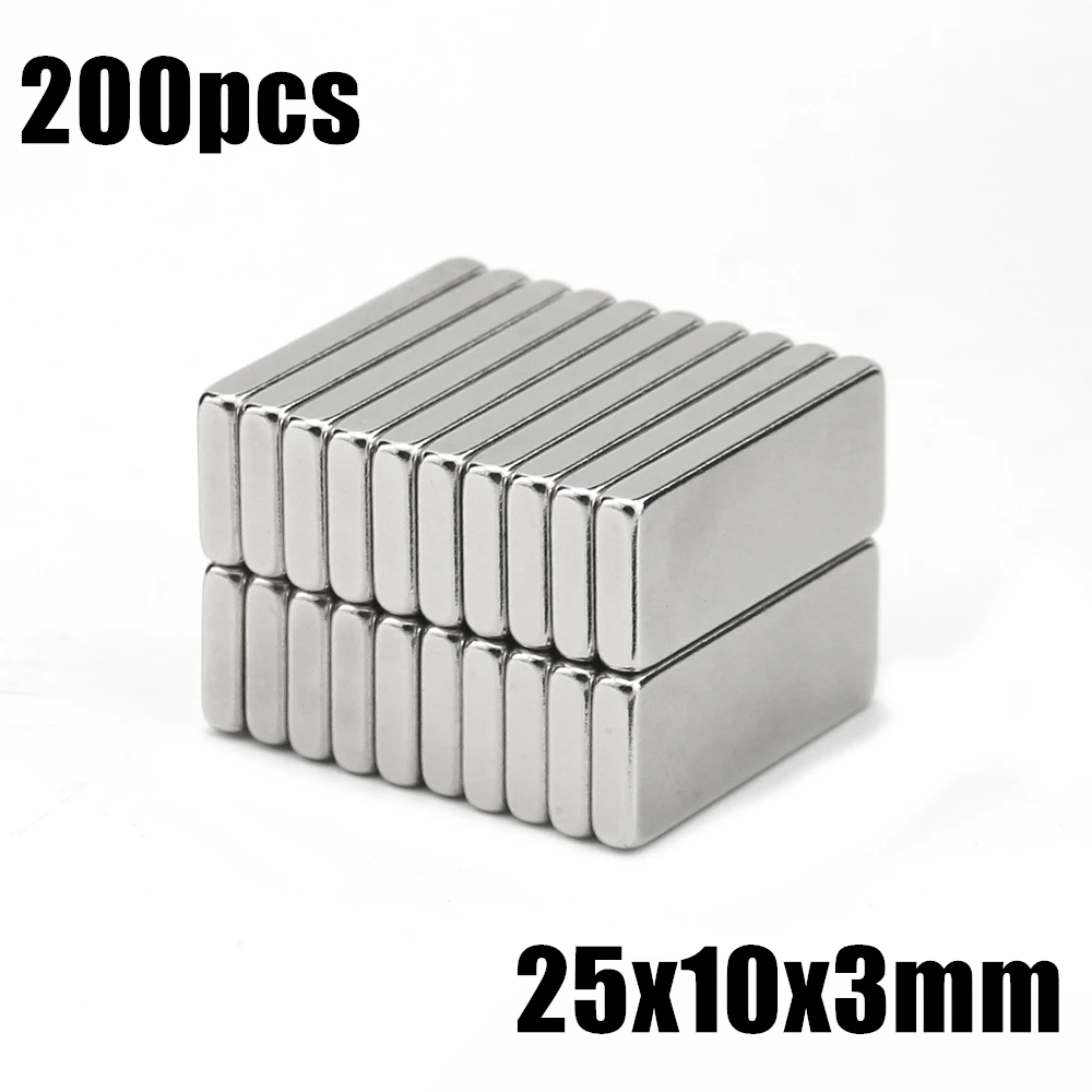 

200pcs 25x10x3mm Neodymium Magnet 25*10*3mm N35 NdFeB Block Super Powerful Strong Permanent Magnetic imanes Block