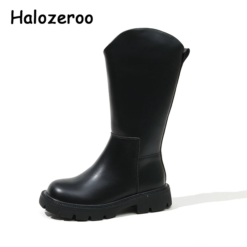 

New Kids Riding Boots Baby Girls Black Knee High Shoes Children Brand Fashion Boots Princess Boots Leather Platform For Winter