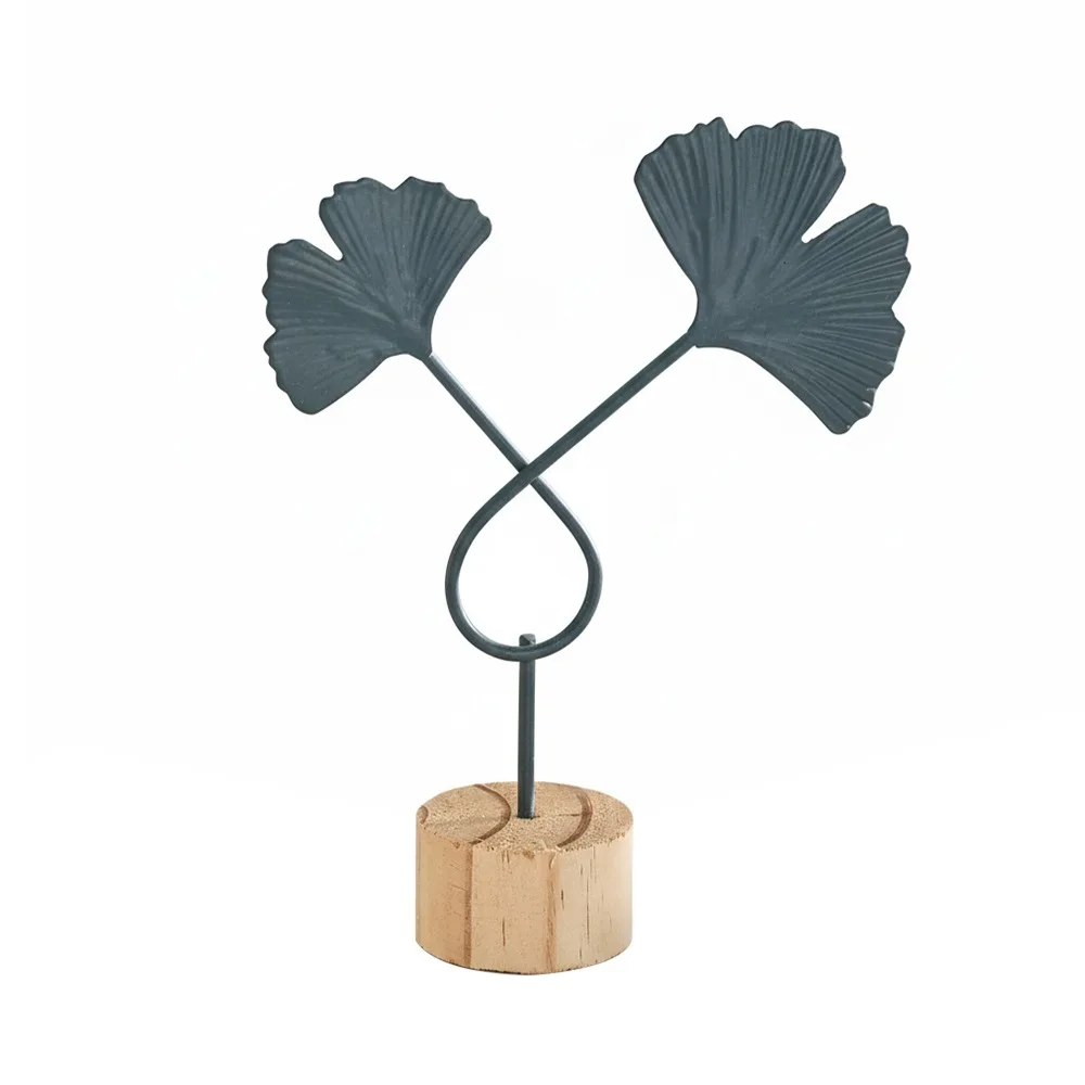 Gold and Grey Iron Art Leaves Figurine - Artistic Metalwork Decorative Handicraft with Wood Base