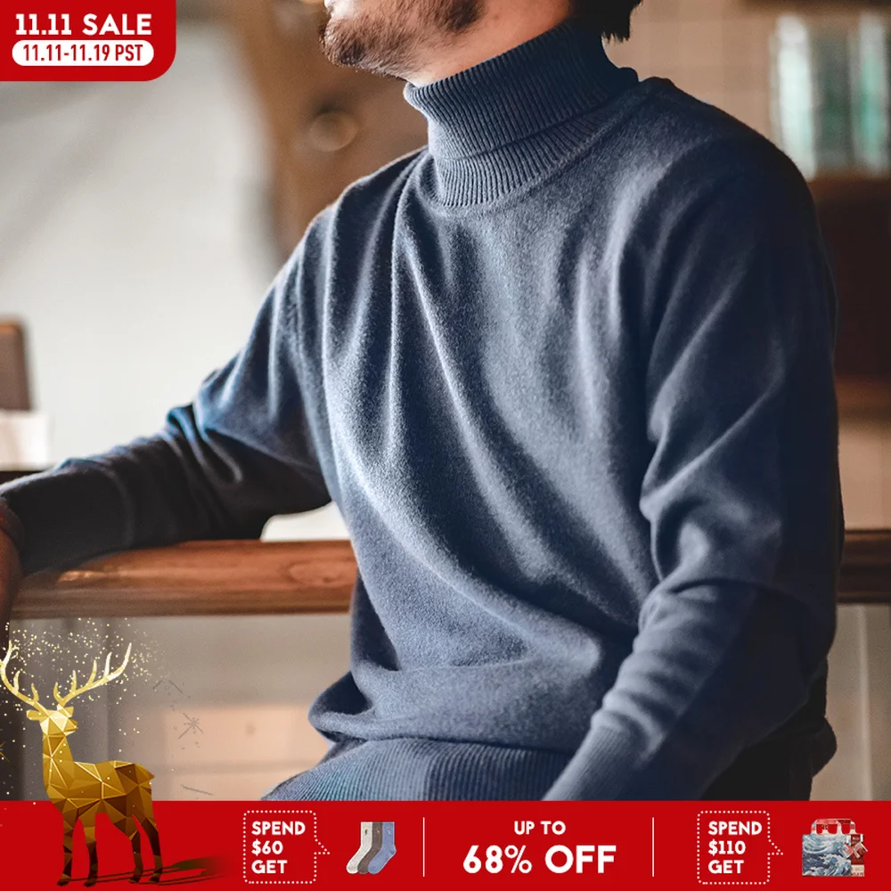 Maden Thermal Sweater Men’s Turtleneck Basic Knitted Shirts Autumn Winter Solid Thick Pullovers Turn-down Collar Soft Underwear
