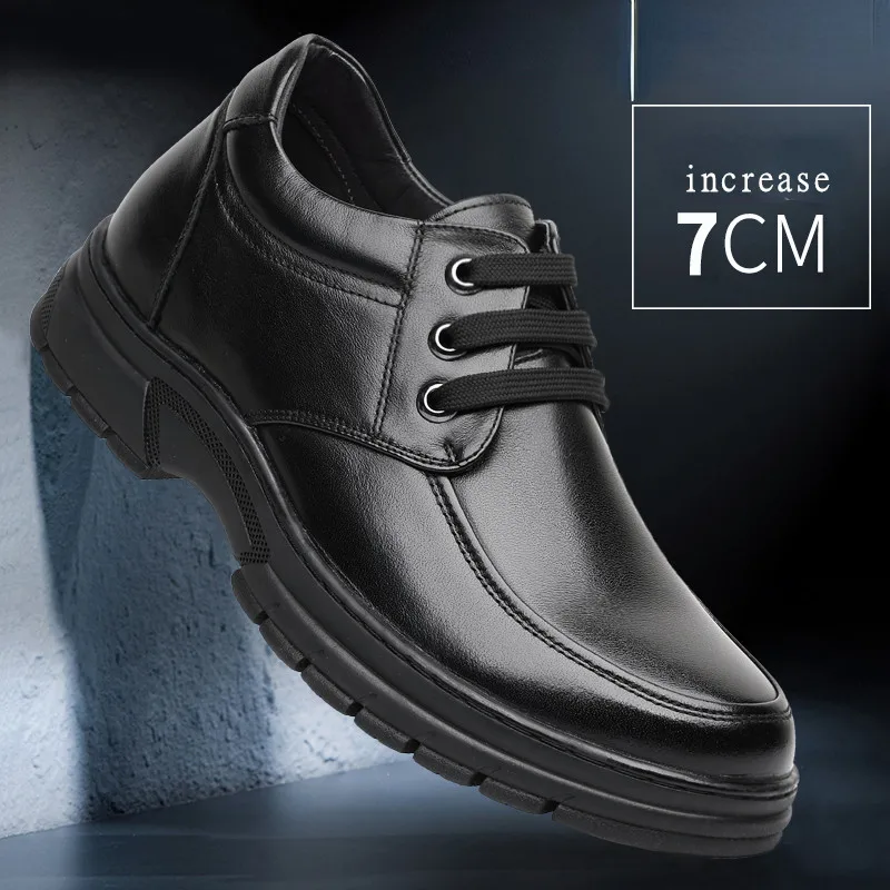 

Men Invisible Inner Height-increasing 7cm Men's Shoes Business Leisure Leather Shoes Breathable Hand-sewn Height-increased Shoes