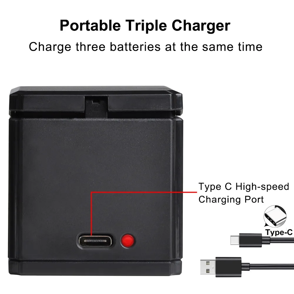 1680mAh GoPro Hero 7 6 5 ブラックバッテリー交換用 Bateria +