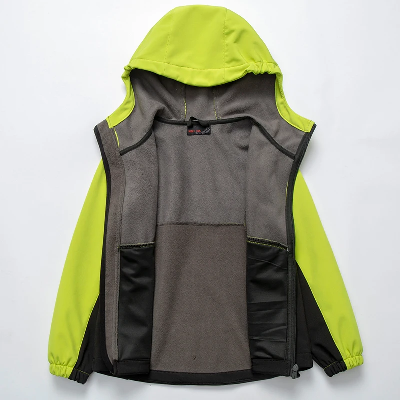 Customize LOGO 6-12T Kids Boys Girls Softshell Jacket Thermal Fleece Waterproof Windproof Children Hooded Outwear Hiking Coat 3